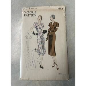 Vintage 1947 Vogue Pattern #6018 One Piece Dress Size 16 HTF